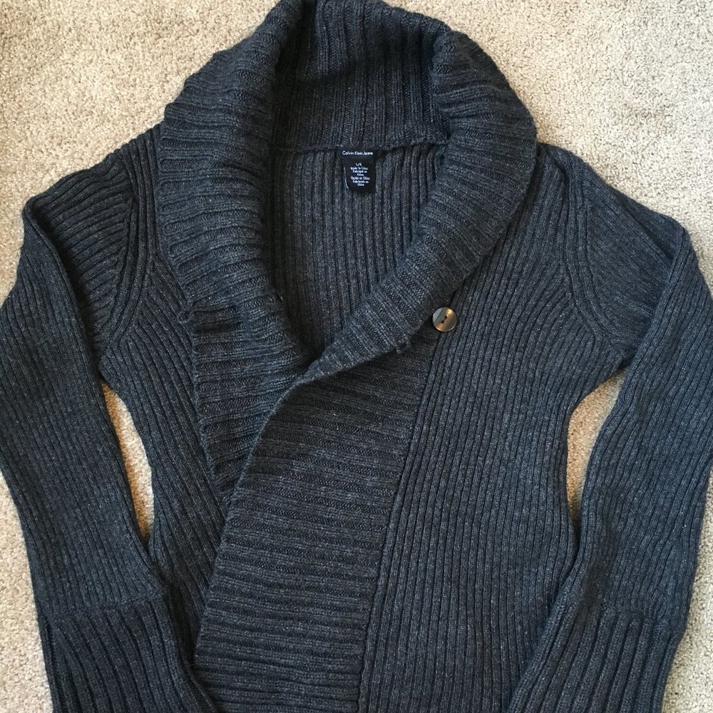 Calvin Klein Jeans Gray Black Cardigan Sweater